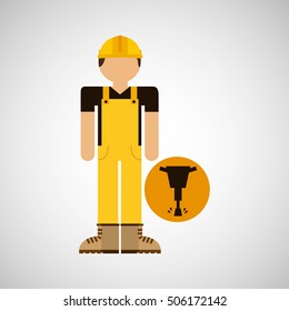 character construction man with jackhammer vector illustration eps 10