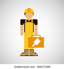 character construction man with tool box brush vector illustration eps 10
