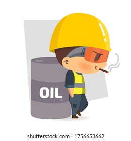 Trabajador de la construcción de caracteres Fumar en torno a sustancias peligrosas, Ilustración vectorial, Seguridad y accidentes, Seguridad industrial.