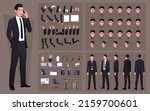 Character Constructor with Business Man Wearing Black Suit. Hand Gestures, Emotions, Lip Sync and Some Office Items