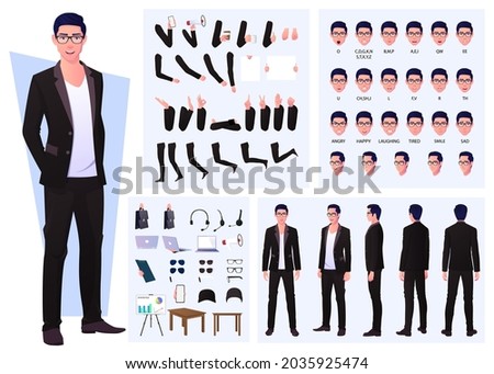 Character Constructor with Business Man Wearing Suit and Glasses, Hand Gestures, Emotions and Lip Sync ストックフォト © 