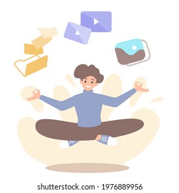 character content creator working on laptop concept of  Social Media Creation, Presentation, Internet Blogging, internet publication, Flat vector cartoon illustration