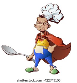 Character - a cook with a huge spoon, seriously set.