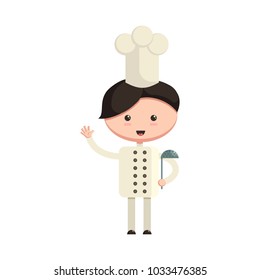 Character cook with a saucer for animation cartoon style vector illustration