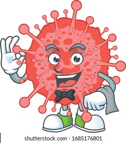 A character of coronavirus disaster waiter working in the restaurant