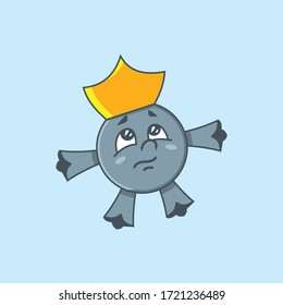Character coronavirus. A small ball with a crown on its head. Vector illustration of a children's cartoon character.