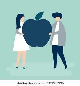 Character of a couple holding an apple illustration