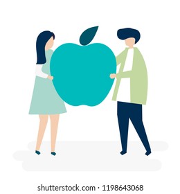 Character of a couple holding an apple illustration