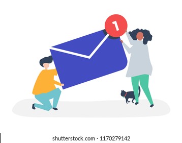 Character of a couple holding a new message illustration