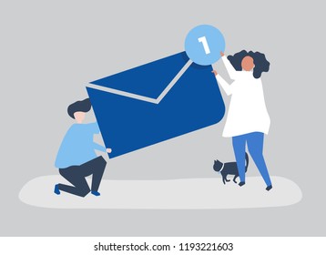 Character of a couple holding a new message illustration