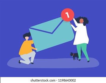 Character of a couple holding a new message illustration