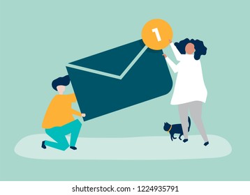 Character of a couple holding a new message illustration