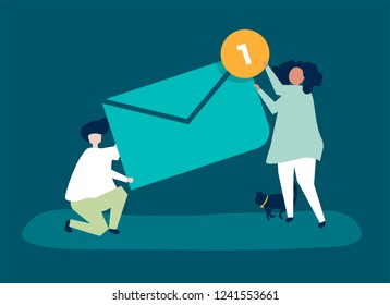 Character of a couple holding a new message illustration
