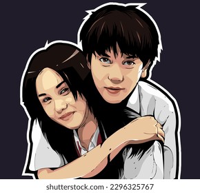 character couple hug each other