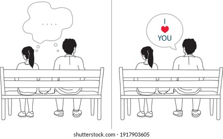 character couple man say love with girl friend cartoon set