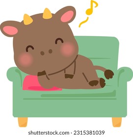 Character of a cow sleeping on the couch