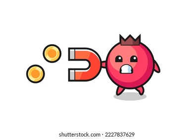 el personaje de la arándana sostiene un imán para capturar las monedas de oro , diseño de estilo lindo para camiseta, pegatina, elemento logo