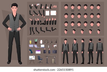 Character Creation Kit or DIY Set with Business Man In Formal Clothing, Face Gestures, lip sync, Office Items and Body Parts