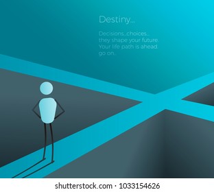 Character at a crossroad making a future life changing decision. Vector illustration for future, destiny, career, decision concepts