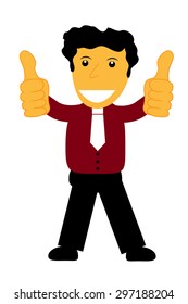 Character - Curly Hair Man Give Two Thumb Up, isolated on white
