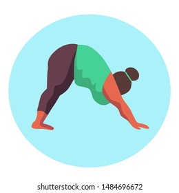 Character  - curvy woman doing yoga - vector flat illustration. Body positive.