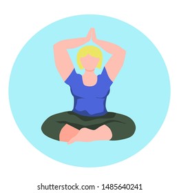 Character  - curvy woman doing yoga - vector flat illustration. Body positive.