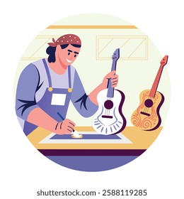 A character customizing guitars illustration in flat style 