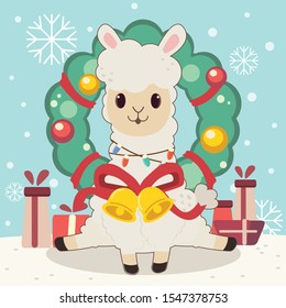 The character of cute alpaca in christmas theme in flat vector. Illustration about alpaca with winter ,christmas , holiday theme.