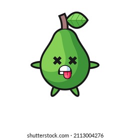 character of the cute avocado with dead pose , cute style design for t shirt, sticker, logo element