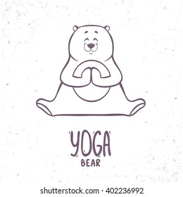 Character cute and beautiful bear practice of yoga. Yoga logo with bear in asana