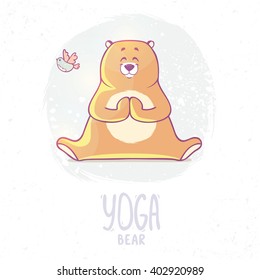 Character cute and beautiful bear practice of yoga. Vector illustration