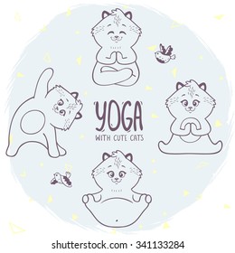 Character cute and beautiful cats practice of yoga. Yoga poster with cat in yoga asana