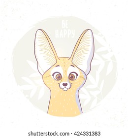 Character cute and beautiful funny fox fennec. Vector illustration