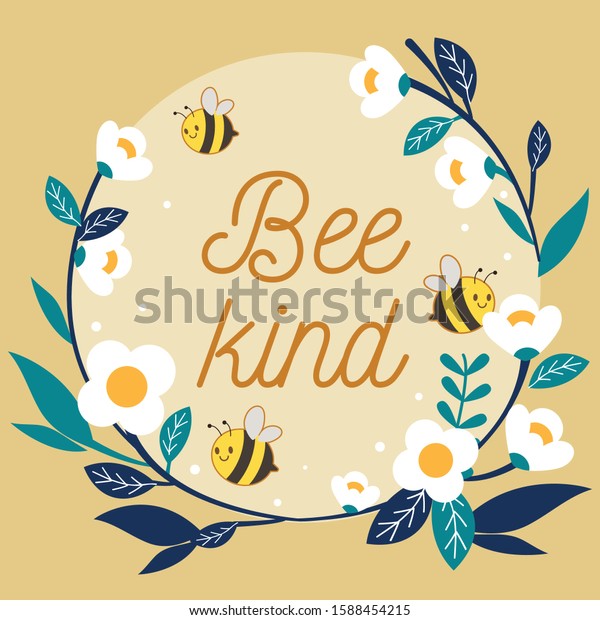 The character of cute bee flying with flower ring in flat vector style. Illustration about background, content , sticker, wallpaper, label.