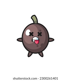 character of the cute black olive with dead pose , cute style design for t shirt, sticker, logo element