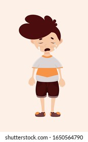 Character Cute Boy Child With Different Emotions Crying Boy For Books And Children Games Isolated