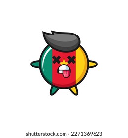 character of the cute cameroon flag badge with dead pose , cute style design for t shirt, sticker, logo element