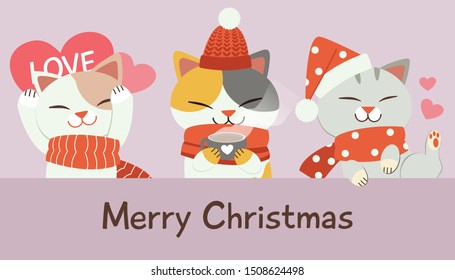 The character of cute cat in christmas theme in flat vector style. Illustration about christmas for background, graphic,content , banner, sticker label and greeting card.