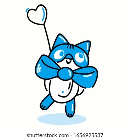 The character of cute cat with the heart balloon. The character of cute cat in flat vector style.