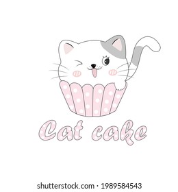 The character of cute cat play with a  cup in flat vector style.
