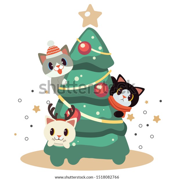 Download Character Cute Cat Playing Christmas Tree Stock Vector Royalty Free 1518082766 Yellowimages Mockups