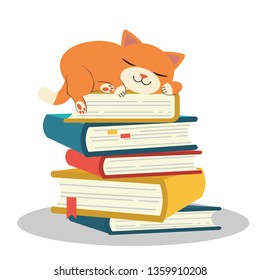 The character of cute cat sleeping on pile of book.lazy cat in flat vector style. Illustration about education
for background, graphic,content , banner, sticker label and greeting card.