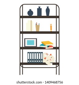 The character cute cat sleeping on the bookshel in flat vector style