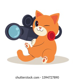 The character of cute cat working as cameraman in flat vector style. Illustration about movie for graphic,content , banner, sticker 