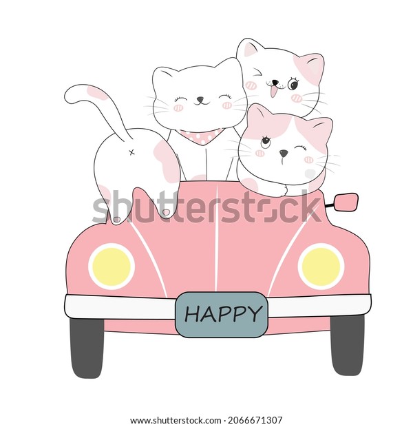 The character of cute\
cats playing on car vector style. : Pastel color kid food dessert\
bakery product fabulous fashion child decoration cafe shop,\
Invitation post, t-shirt