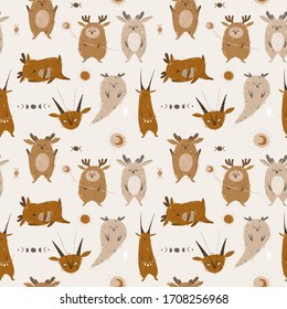 character cute childish wild forest spirit. for printing in the design of a nursery or wallpaper
