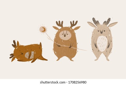 character cute childish wild forest spirit. for printing in the design of a nursery or wallpaper