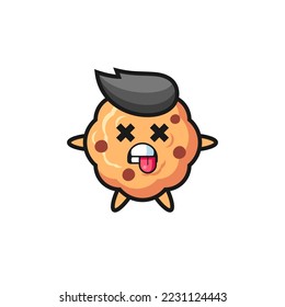character of the cute chocolate chip cookie with dead pose , cute style design for t shirt, sticker, logo element