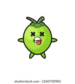 character of the cute coconut with dead pose