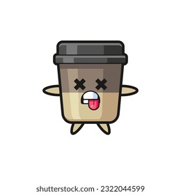 character of the cute coffee cup with dead pose , cute style design for t shirt, sticker, logo element